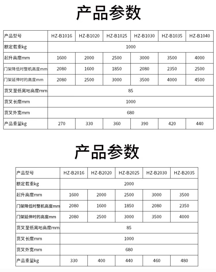 恒载两吨半电动堆高车