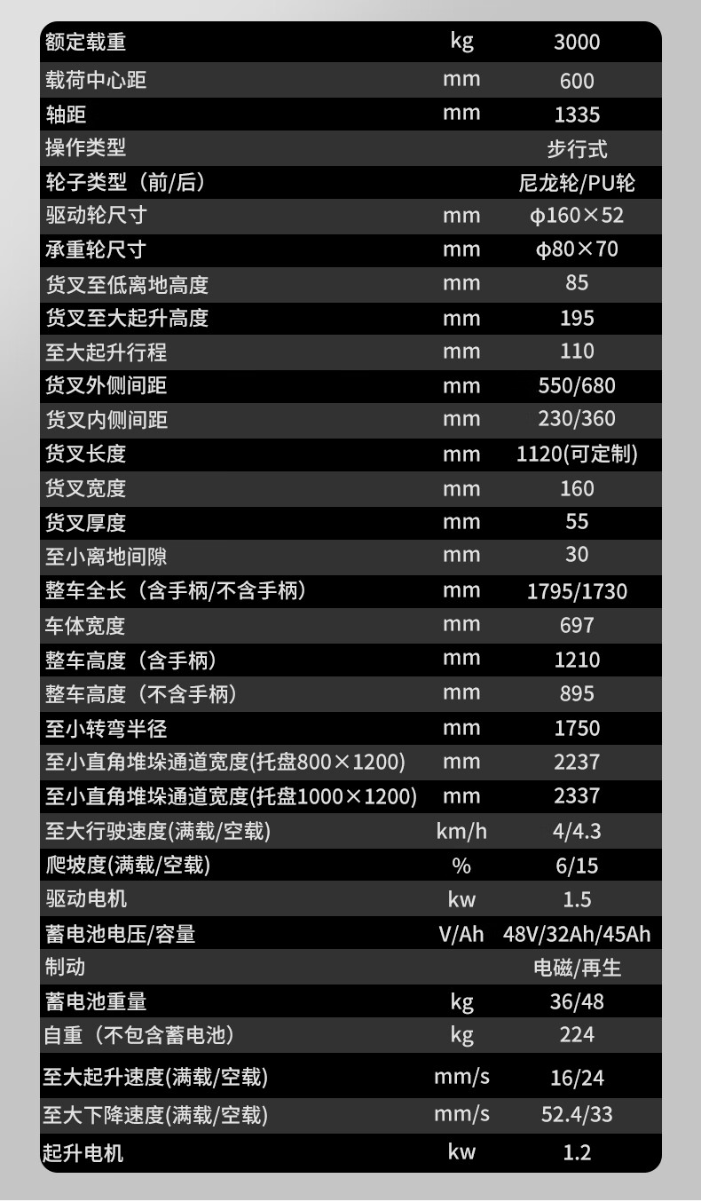 恒载半电动地牛搬运车3吨外宽550叉车1150mm经济款