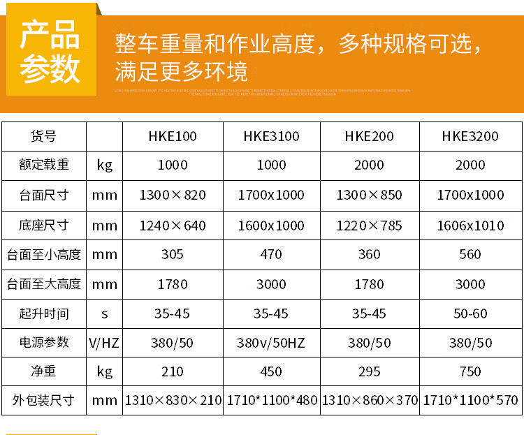 2吨升高3米双剪HKE3200